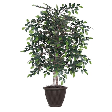 Dare2Decor 4 ft. Artificial Mini Ficus Bush in Brown Plastic Container, Green DA3248720